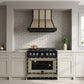 FORNO Ambassador Valente 36" 427 CFM Wall Mount Range Hood with 3 Speeds, LED Light in Fingerprint Resistant Black, Antique Brass and Copper Rivet Trim, FRHWM5099-36CPBLK
