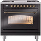 ILVE Nostalgie II 36" Dual Fuel Propane Gas Range in Glossy Black with Bronze Trim, UP36FNMPBKBLP