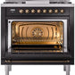 ILVE Nostalgie II 36" Dual Fuel Propane Gas Range in Glossy Black with Bronze Trim, UP36FNMPBKBLP