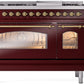 ILVE Nostalgie II 48" Dual Fuel Propane Gas Range in Burgundy with Brass Trim, UP48FNMPBUGLP