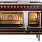 ILVE Nostalgie II 48" Dual Fuel Propane Gas Range in Burgundy with Brass Trim, UP48FNMPBUGLP