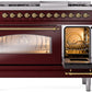 ILVE Nostalgie II 48" Dual Fuel Propane Gas Range in Burgundy with Brass Trim, UP48FNMPBUGLP