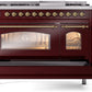 ILVE Nostalgie II 48" Dual Fuel Propane Gas Range in Burgundy with Brass Trim, UP48FNMPBUGLP