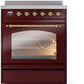 ILVE Nostalgie II 30" Induction Range with Element Stove and Electric Oven in Burgundy with Brass Trim, UPI304NMPBUG
