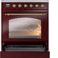ILVE Nostalgie II 30" Induction Range with Element Stove and Electric Oven in Burgundy with Brass Trim, UPI304NMPBUG