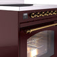 ILVE Nostalgie II 30" Induction Range with Element Stove and Electric Oven in Burgundy with Brass Trim, UPI304NMPBUG