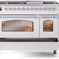 ILVE Nostalgie II 48" Dual Fuel Natural Gas Range in White with Chrome Trim, UP48FNMPWHC