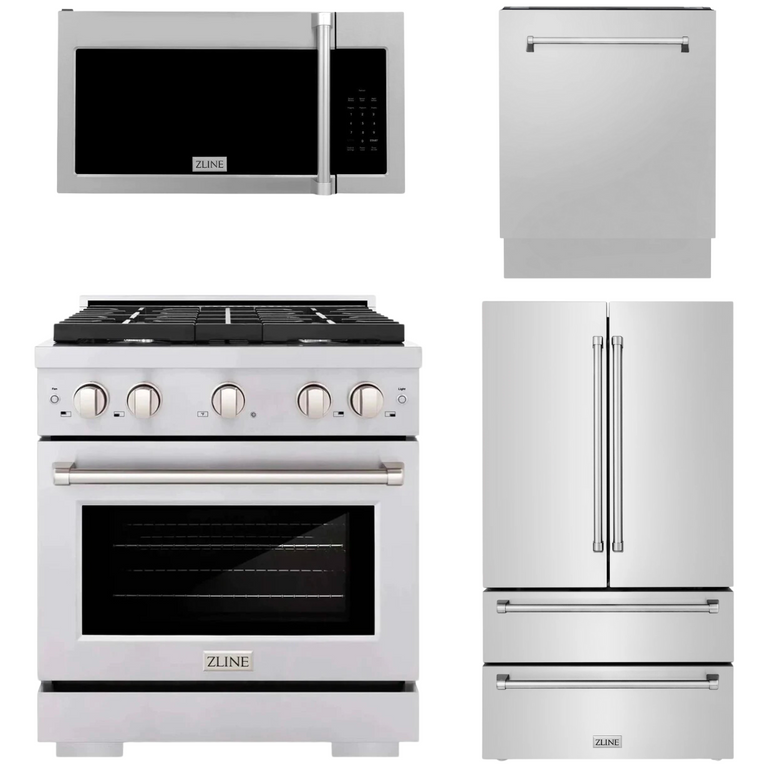 ZLINE Appliance Package - 30 in. Gas Range, Over The Range Microwave, 3 Rack Dishwasher, Refrigerator, 4KPR-SGROTRH30-DWV