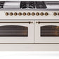 ILVE Nostalgie II 60" Dual Fuel Natural Gas Range in Antique White with Bronze Trim, UP60FSNMPAWB