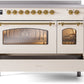 ILVE Nostalgie II 48" Induction Range with Element Stove and Electric Oven in Antique White with Brass Trim, UPI486NMPAWG