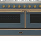 ILVE Majestic II 60" Dual Fuel Natural Gas Range in Blue Grey with Brass Trim, UM15FDNS3BGG