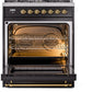 ILVE Nostalgie II 30" Dual Fuel Natural Gas Range in Black with Brass Trim, UP30NMPBKG