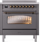 ILVE Nostalgie II 36" Induction Range with Element Stove and Electric Oven in Matte Graphite with Bronze Trim, UPI366NMPMGB