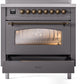 ILVE Nostalgie II 36" Induction Range with Element Stove and Electric Oven in Matte Graphite with Bronze Trim, UPI366NMPMGB