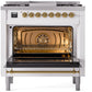 ILVE Nostalgie II 36" Dual Fuel Propane Gas Range in White with Brass Trim, UP36FNMPWHGLP