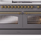 ILVE Nostalgie II 60" Dual Fuel Propane Gas Range in Matte Graphite with Brass Trim, UP60FSNMPMGGLP