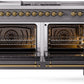 ILVE Nostalgie II 60" Dual Fuel Propane Gas Range in Matte Graphite with Brass Trim, UP60FSNMPMGGLP