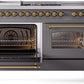 ILVE Nostalgie II 60" Dual Fuel Propane Gas Range in Matte Graphite with Brass Trim, UP60FSNMPMGGLP
