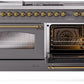 ILVE Nostalgie II 60" Dual Fuel Propane Gas Range in Matte Graphite with Brass Trim, UP60FSNMPMGGLP