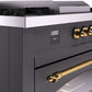 ILVE Nostalgie II 60" Dual Fuel Propane Gas Range in Matte Graphite with Brass Trim, UP60FSNMPMGGLP