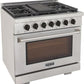 Kucht Professional 36" 5.2 cu. ft. Propane Gas Range in Stainless Steel with Black Accents, KFX360/LP-K
