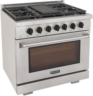 Kucht Professional 36" 5.2 cu. ft. Propane Gas Range in Stainless Steel with Black Accents, KFX360/LP-K
