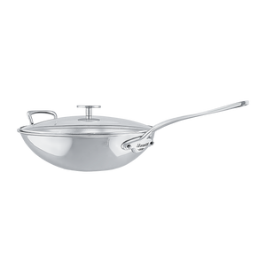 Mauviel 1830 M'COOK 5-Ply Wok With Long Handle, Cast Stainless Steel, 5-qt