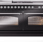 ILVE Nostalgie II 60" Dual Fuel Natural Gas Range in Glossy Black with Chrome Trim, UP60FSNMPBKC