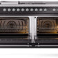 ILVE Nostalgie II 60" Dual Fuel Natural Gas Range in Glossy Black with Chrome Trim, UP60FSNMPBKC