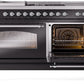 ILVE Nostalgie II 60" Dual Fuel Natural Gas Range in Glossy Black with Chrome Trim, UP60FSNMPBKC