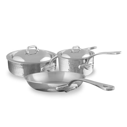 Mauviel 1830 M'ELITE Hammered 5-Ply 5-Piece Cookware Set With Curved Lid, Cast Stainless Steel Handles