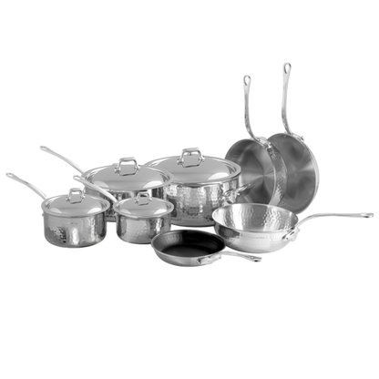 Mauviel 1830 M'ELITE Hammered 5-Ply 12-Piece Cookware Set With Cast Stainless Steel Handles And Curved Lid