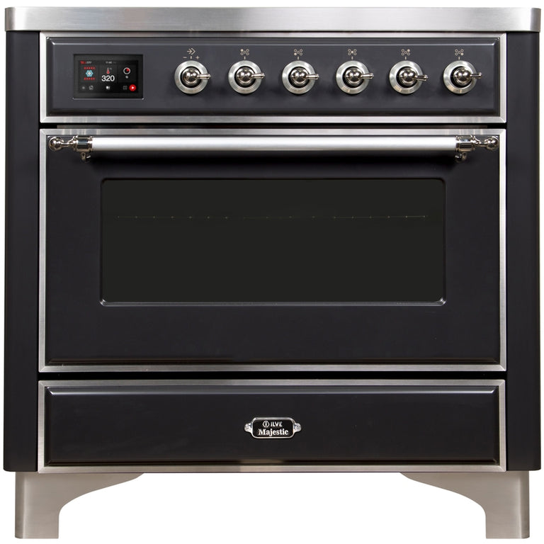 ILVE Majestic II 36" Induction Range with Element Stove and Electric Oven in Matte Graphite with Chrome Trim, UMI09NS3MGC