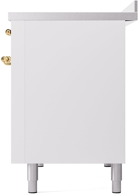 ILVE Nostalgie II 48" Induction Range with Element Stove and Electric Oven in White with Brass Trim, UPI486NMPWHG