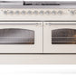 ILVE Nostalgie II 60" Dual Fuel Propane Gas Range in Antique White with Chrome Trim, UP60FSNMPAWCLP