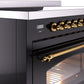 ILVE Nostalgie II 48" Induction Range with Element Stove and Electric Oven in Black with Brass Trim, UPI486NMPBKG