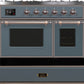 ILVE Majestic II 40" Dual Fuel Propane Gas Range in Blue Grey with Bronze Trim, UMD10FDNS3BGBLP