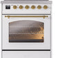 ILVE Nostalgie II 30" Induction Range with Element Stove and Electric Oven in White with Brass Trim, UPI304NMPWHG