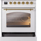 ILVE Nostalgie II 30" Induction Range with Element Stove and Electric Oven in White with Brass Trim, UPI304NMPWHG