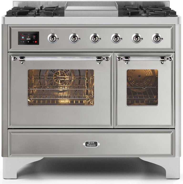 ILVE Majestic II 40" Dual Fuel Natural Gas Range in Stainless Steel with Chrome Trim, UMD10FDNS3SSC