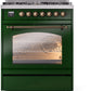 ILVE Nostalgie II 30" Dual Fuel Natural Gas Range in Emerald Green with Bronze Trim, UP30NMPEGB