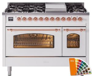 ILVE Nostalgie II 48" Dual Fuel Propane Gas Range in RAL Custom Color with Copper Trim, UP48FNMPRAPLP