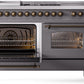 ILVE Nostalgie II 60" Dual Fuel Propane Gas Range in Matte Graphite with Bronze Trim, UP60FSNMPMGBLP