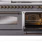 ILVE Nostalgie II 60" Dual Fuel Propane Gas Range in Matte Graphite with Bronze Trim, UP60FSNMPMGBLP