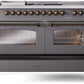 ILVE Nostalgie II 60" Dual Fuel Propane Gas Range in Matte Graphite with Bronze Trim, UP60FSNMPMGBLP