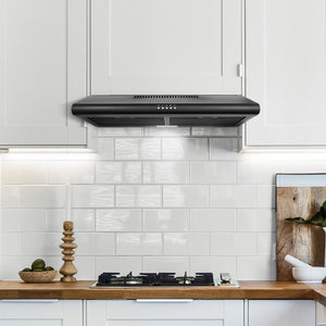 Cosmo Delta 30" Ducted Under Cabinet Range Hood, Button Controls, Reusable Filters, LED Lights in Matte Black, COS-5MU30-BK