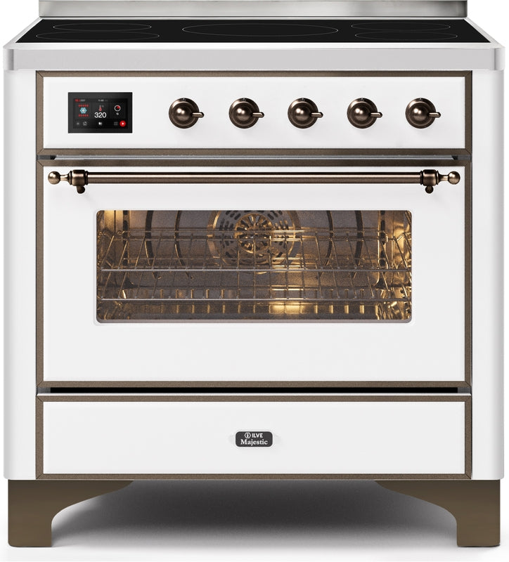 ILVE Majestic II 36" Induction Range with Element Stove and Electric Oven in White with Bronze Trim, UMI09NS3WHB