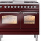 ILVE Nostalgie II 40" Dual Fuel Natural Gas Range in Burgundy with Chrome Trim, UPD40FNMPBUC
