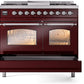 ILVE Nostalgie II 40" Dual Fuel Natural Gas Range in Burgundy with Chrome Trim, UPD40FNMPBUC