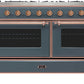 ILVE Majestic II 60" Dual Fuel Natural Gas Range in Blue Grey with Copper Trim, UM15FDNS3BGP